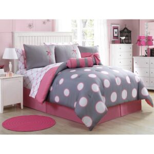 vcny home | sophie collection | super soft & cozy complete 10pc bedding set, stylish chic design for home décor, full, grey/pink