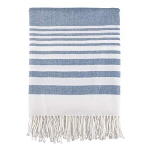 saro lifestyle sevan collection stripe pattern fringe hem lightweight throw blanket, 50" x 60", navy blue