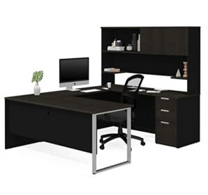 bestar pro-concept plus u-shaped executive desk with pedestal and hutch, deep grey & black