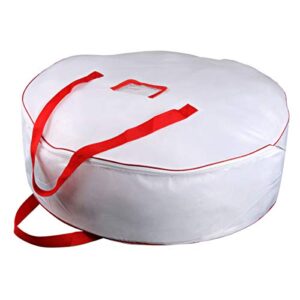 TQS 30" Christmas Garland Ornaments Wreath Storage Bag - Christmas Large Wreath Storage Container - Reinforced Wide Heavy Duty Handle and Double Sleek Zipper -Protect Your Party Decorations - White