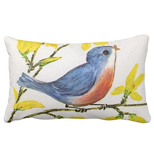 UOOPOO Cute Singing Blue Bird Tree Branch Conton Linen Lumbar Throw Pillow 6 x 12 Inches (Include Insert)