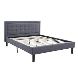 classic brands mornington upholstered platform bed | headboard and metal frame with wood slat support, full, grey