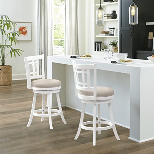 Hillsdale Fairfox Swivel Rectangular Lattice Back, Counter Stool, White