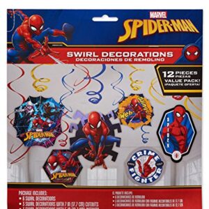 Amscan Spider-Man Webbed Wonder Hanging Swirl Decorations - Assorted Designs, 12 Pcs