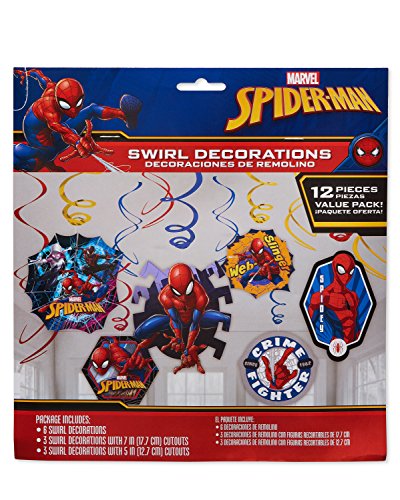 Amscan Spider-Man Webbed Wonder Hanging Swirl Decorations - Assorted Designs, 12 Pcs