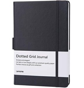 lemome dotted bullet notebook with pen loop - elegant black leather notebook with premium thick paper (a5) best gift for you