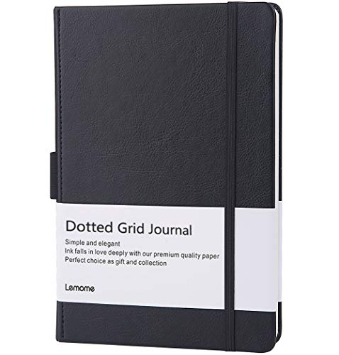 Lemome Dotted Bullet Notebook with Pen Loop - Elegant Black Leather Notebook with Premium Thick Paper (A5) Best Gift for You