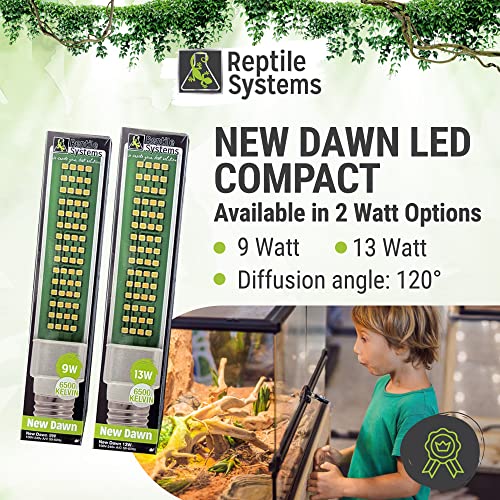 Reptile Systems New Dawn LED Compact Lamp, 6.69”: 6500K, 13W – Full Spectrum LED Luminaire Lighting for Natural Plant Growth in Terrariums, Vivariums, Hydroponics & Aquaponics