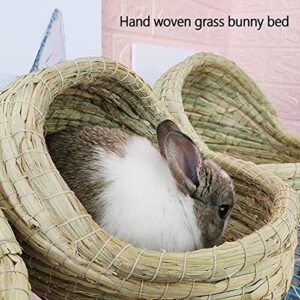 kathson Woven Pet hay Bed for Hamsters, Hand Crafted Grass House for Rabbits, Guinea-Pigs, Bunny and Cats (1ball+Bed)