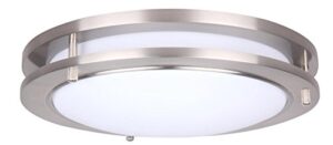 lit-path led flush mount ceiling lighting fixture, dimmable, 10 inch, 14w replace 100w, 994 lumen, satin nickel finish, etl qualified, 5000k