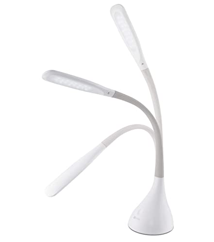 OttLite LED Desk Lamp with Adjustable Neck, Creative Curves (White/Grey) - 2.1A USB Charging Port, 4 Dimmable Brightness Settings, Energy-Efficient Natural Daylight LEDs for Home, Office & Dorm