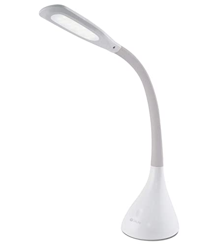 OttLite LED Desk Lamp with Adjustable Neck, Creative Curves (White/Grey) - 2.1A USB Charging Port, 4 Dimmable Brightness Settings, Energy-Efficient Natural Daylight LEDs for Home, Office & Dorm