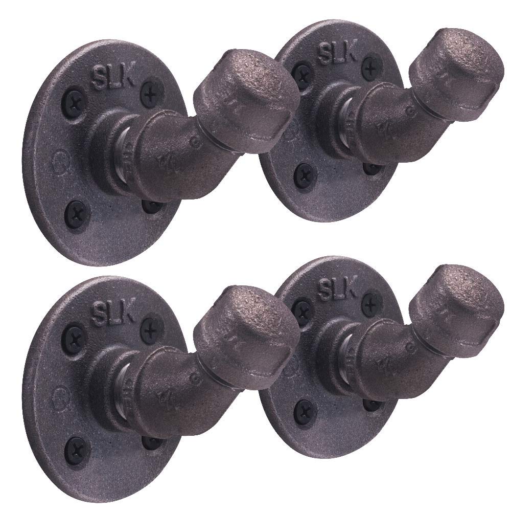 Pipe Décor 12HOOK4PK Rustic and Chic Industrial Style Wall Hooks Complete Set Industrial Steel Grey, Includes Threadlock Glue (4-Pack)