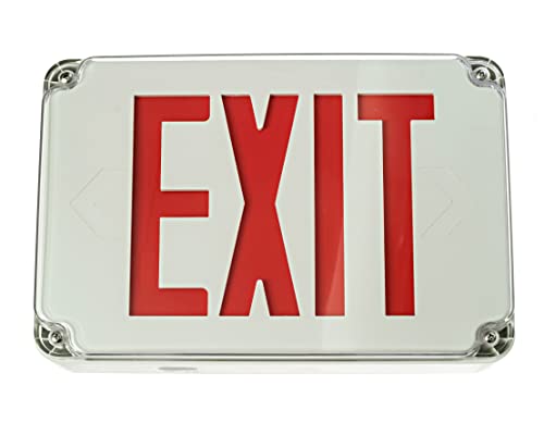 Ciata Red Light up Hardwired and Battery Operated Exit Signs with Light for Wet Location, Exterior, Weatherproof, Led Illuminated, Corded Exit Sign Battery Powered Emergency Light with Battery Backup