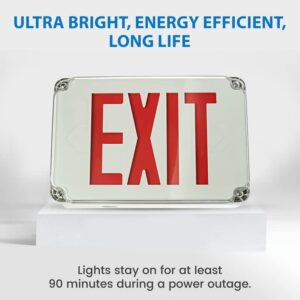 Ciata Red Light up Hardwired and Battery Operated Exit Signs with Light for Wet Location, Exterior, Weatherproof, Led Illuminated, Corded Exit Sign Battery Powered Emergency Light with Battery Backup