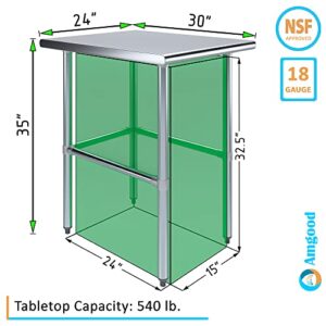 30" X 24" Open Base Stainless Steel Work Table | Residential & Commercial | Food Prep | Heavy Duty Utility Work Station | NSF