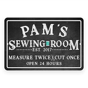 personalized sewing room chalkboard look metal room sign (8x12 inches)