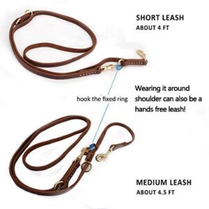 Durable Multi Function 8ft Leather Dog Leash, Genuine Leather Leash Hands Free Leash Dog Training Leash for Small, Medium and Large Dogs