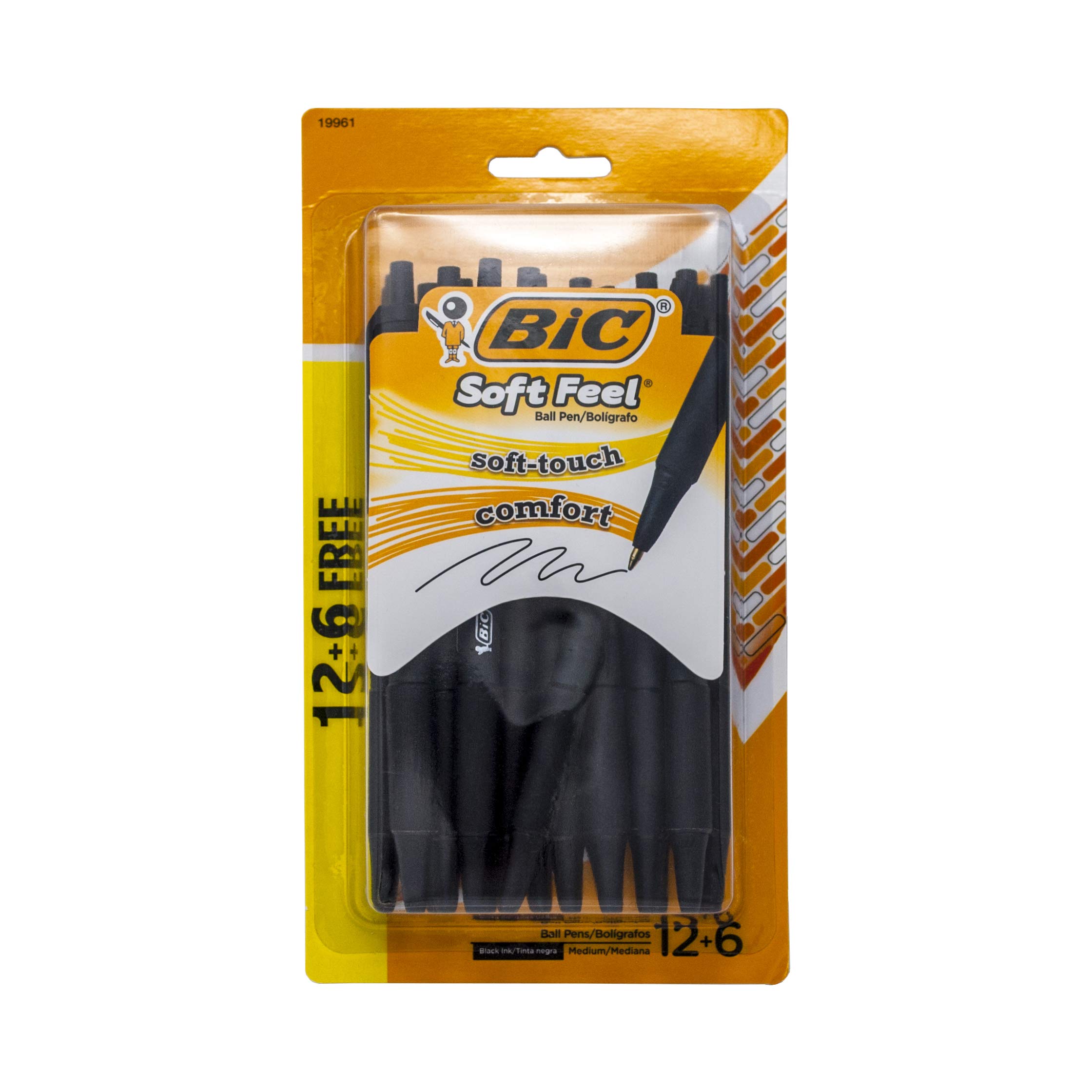 BIC Soft Feel soft touch comfort black ink ball pens 12+6