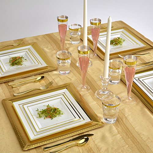 Silver Spoons ELEGANT DISPOSABLE CHARGER PLATES - Beaded Rim - Made of Premium Carstock Materials - 13', 10 PC, Gold - Square