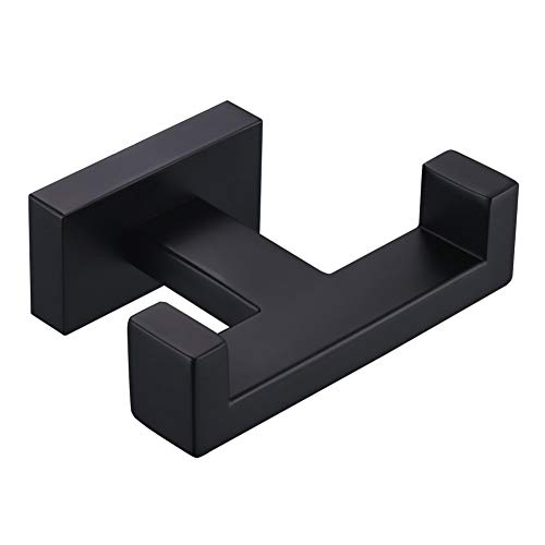 Angle Simple Double Towel Hook Matte Black, Stainless Steel Bathroom Towel Holder, Coat Robe Hook Wall Mount