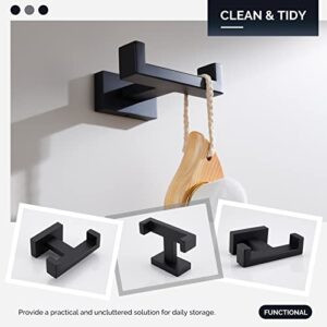 Angle Simple Double Towel Hook Matte Black, Stainless Steel Bathroom Towel Holder, Coat Robe Hook Wall Mount