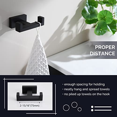 Angle Simple Double Towel Hook Matte Black, Stainless Steel Bathroom Towel Holder, Coat Robe Hook Wall Mount