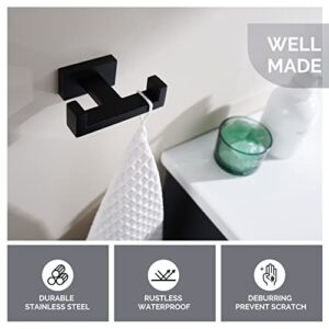 Angle Simple Double Towel Hook Matte Black, Stainless Steel Bathroom Towel Holder, Coat Robe Hook Wall Mount