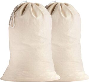 lino mantra 2 pack, laundry bags in natural color, 28 inch x 36 inch,100% cotton extra-large heavy duty laundry bags - highly durable, drawstring with cord-lock, machine washable and reusable for dirty clothes and houseshifting