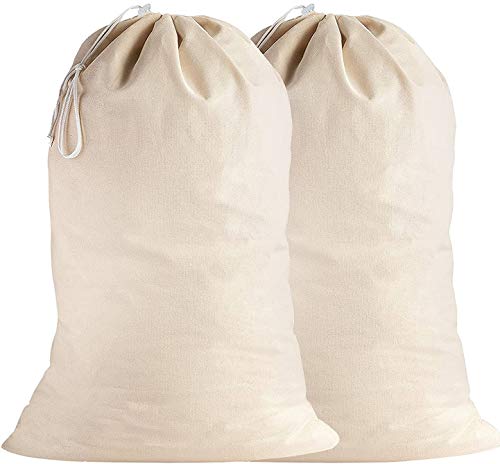 Lino Mantra 2 Pack, Laundry Bags in Natural Color, 28 INCH X 36 INCH,100% Cotton Extra-Large Heavy Duty Laundry Bags - Highly durable, Drawstring with cord-lock, Machine Washable and Reusable for Dirty Clothes and Houseshifting