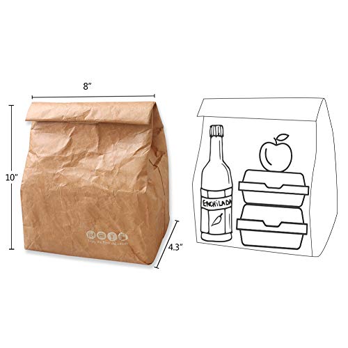 Hangnuo 2 Pack Insulated Brown Paper Lunch Bags Reusable, Retro Lunch Sacks for Adults Work Office, Brown Paper - 10" x 8" x 4.3"