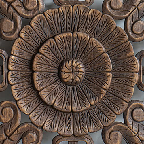 Queen Size Boho Carved Wood Bed Headboard Hand Sculpted Wall Art Hanging from Chiang Mai Thailand 60 Inches