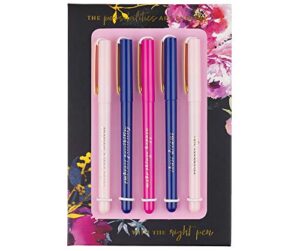eccolo midnight garden pen gift set - fine tip black ink ballpoint pens (set of 5), inspiring quotes, gift boxed