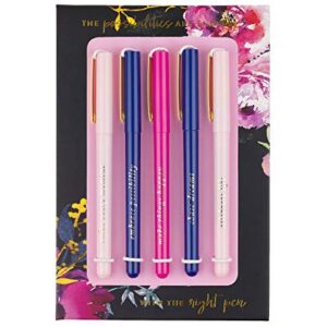 Eccolo Midnight Garden Pen Gift Set - Fine Tip Black Ink Ballpoint Pens (Set of 5), Inspiring Quotes, Gift Boxed