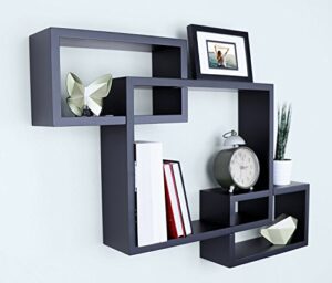 ballucci wooden cube floating wall shelves, interlocking wall mount box shelves, horizontal and vertical display storage shelf for living room, bedroom, bathroom, black