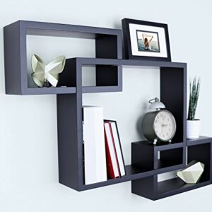 Ballucci Wooden Cube Floating Wall Shelves, Interlocking Wall Mount Box Shelves, Horizontal and Vertical Display Storage Shelf for Living Room, Bedroom, Bathroom, Black