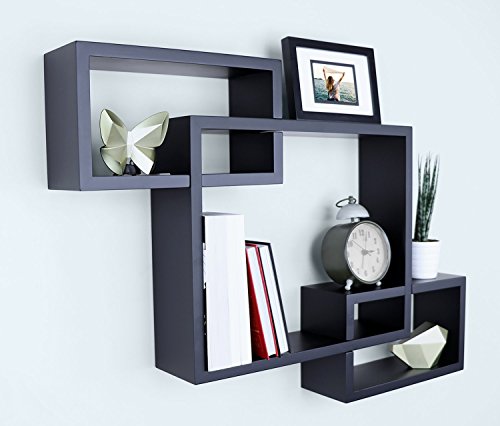 Ballucci Wooden Cube Floating Wall Shelves, Interlocking Wall Mount Box Shelves, Horizontal and Vertical Display Storage Shelf for Living Room, Bedroom, Bathroom, Black