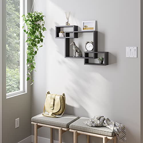 Ballucci Wooden Cube Floating Wall Shelves, Interlocking Wall Mount Box Shelves, Horizontal and Vertical Display Storage Shelf for Living Room, Bedroom, Bathroom, Black