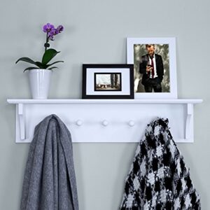 ballucci floating coat and hat wall shelf rack, 5 pegs hook, 24", white