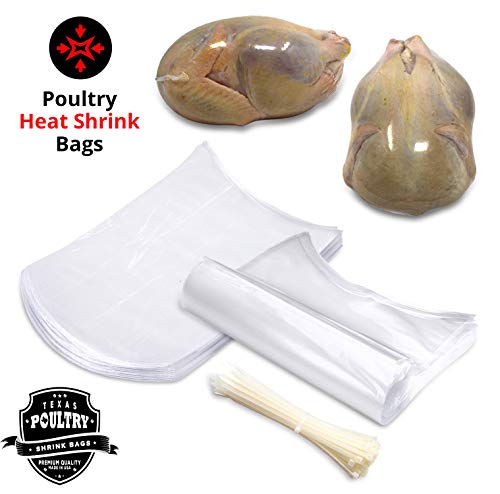 Poultry Shrink Bags - Clear 13" x 18" Chickens or Rabbits - w/zip ties included / 2.5 Mil/Freezer Safe Commercial Grade BPA BPS Free (50)