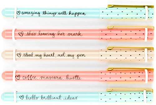 Eccolo Dayna Lee Collection Anything is Possible - Fine Tip Black Ink Ballpoint Pens (Set of 5), Inspiring Quotes, Gift Boxed