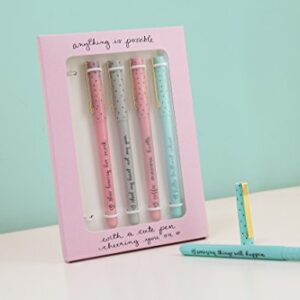 Eccolo Dayna Lee Collection Anything is Possible - Fine Tip Black Ink Ballpoint Pens (Set of 5), Inspiring Quotes, Gift Boxed