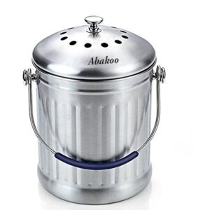 abakoo compost bin 1.8 gallon stainless steel - abakoo 304 stainless steel kitchen composter - 2 charcoal filter, indoor countertop kitchen recycling bin pail