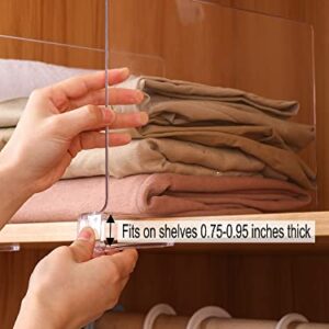 Sooyee Acrylic Shelf Dividers for Closet Organization,4 PCS Closet Shelf Organizer,Closet Dividers Purse Organizer for Closet,Closet Separator for Bedroom Kitchen Cabinets and Office Shelves,Clear