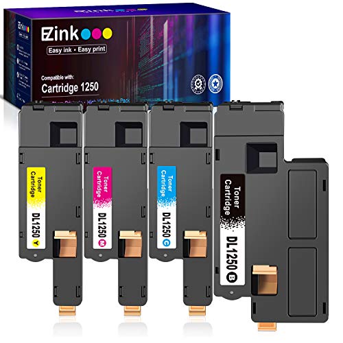 E-Z Ink (TM) Compatible Toner Cartridge Replacement For Dell 1250 810WH C5GC3 XMX5D WM2JC to use with 1250c C1760nw C1765nfw 1350cnw 1355cn 1355cnw printer (1 Black, 1 Cyan, 1 Magenta, 1 Yellow)4 Pack