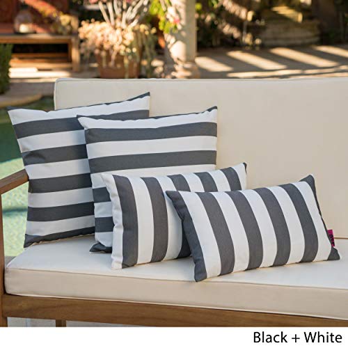 Christopher Knight Home Coronado Outdoor Water Resistant Square and Rectangular Throw Pillows, 4-Pcs Set, Black / White