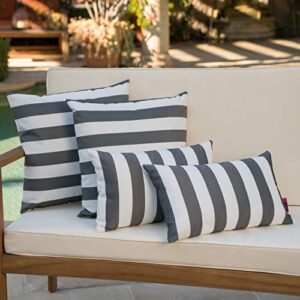 Christopher Knight Home Coronado Outdoor Water Resistant Square and Rectangular Throw Pillows, 4-Pcs Set, Black / White