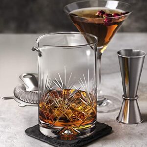 MOFADO Crystal Cocktail Mixing Glass Set - 5 Piece - 18oz 550ml Thick Bottom Crystal Mixing Glass, Spoon, Jigger, Strainer & Muddler - Professional Quality - Makes a Great Gift 