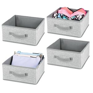 mDesign Soft Fabric Closet Organizer Box with Front Pull Handle for Shelves in Bedroom, Bathroom, Home Office - Holds Clothing, Linens, Accessories - Lido Collection - 4 Pack - Gray