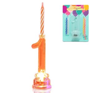 novelty place multicolor flashing number candle set, color changing led birthday cake topper with 4 wax candles (number 1)